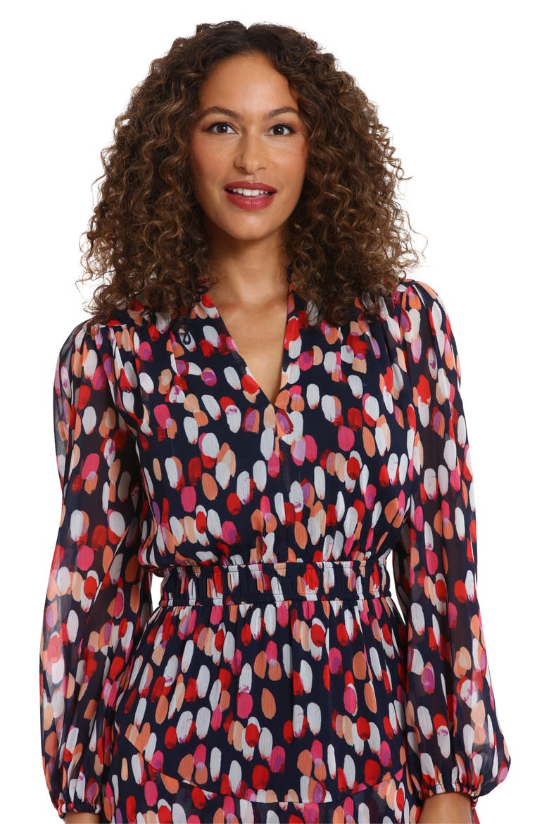 Yuryu Tiered Long Sleeve Dress, Alternate, color, NAVY/ CORAL