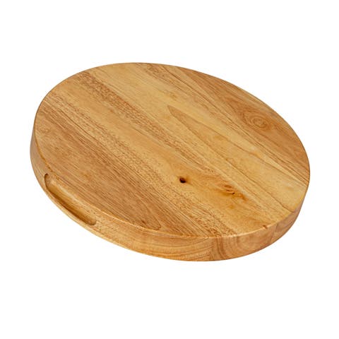 Round Rubberwood Cheese and Cutting Board with Handles