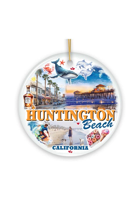 Huntington Beach Surf Pier Round Ceramic Ornament