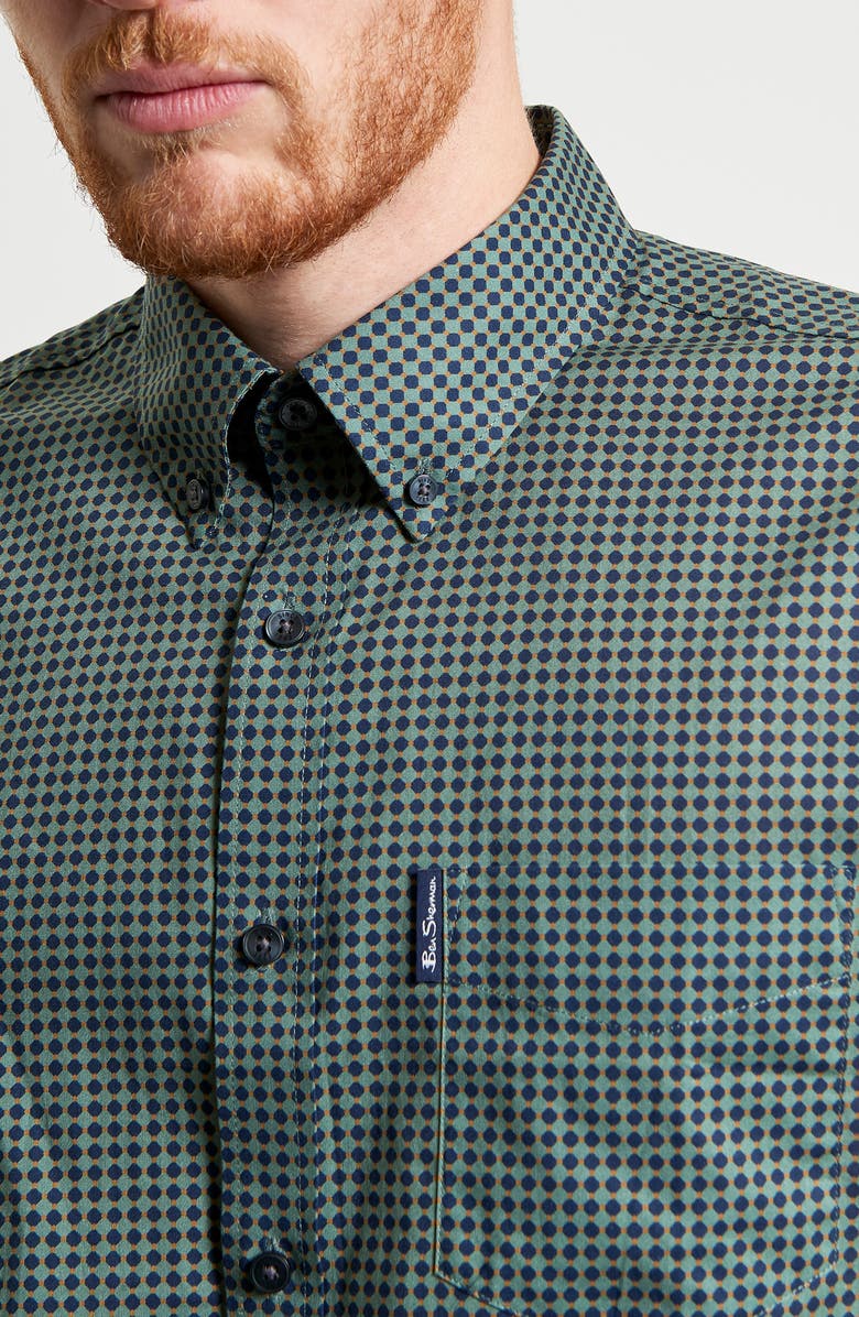 Ben Sherman Geo Print Short Sleeve Organic Cotton Button-Down Shirt, Alternate, color, 