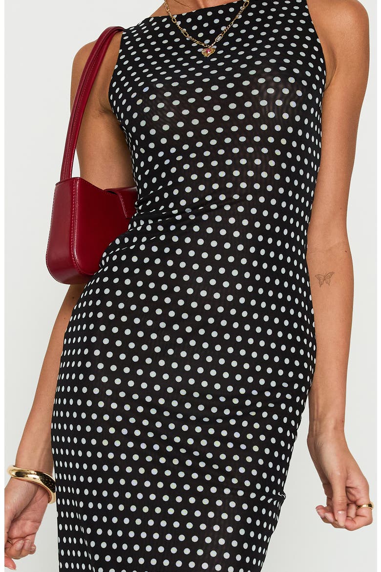 Top of Mind Polka Dot Mesh Maxi Dress, Alternate, color, BLACK
