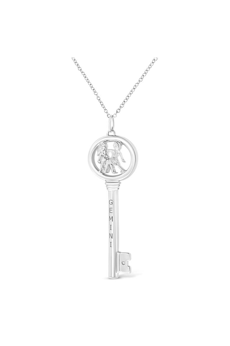 .925 Sterling Silver Diamond Accent Zodiac Key 18" Pendant Necklace, Alternate, color, Gemini