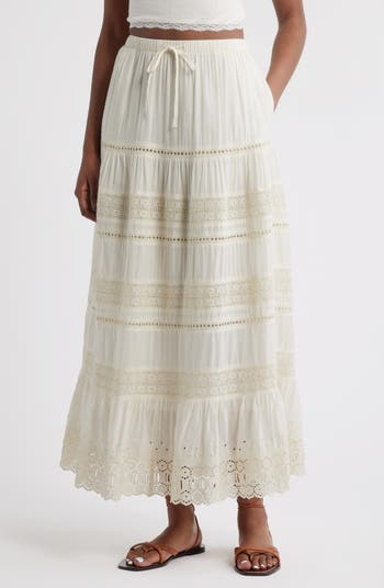 スカート Nodress Lace Trim Brown Netting Long Skirt Nodress Lace Trim Brown Netting Long Skirt – Nφdress