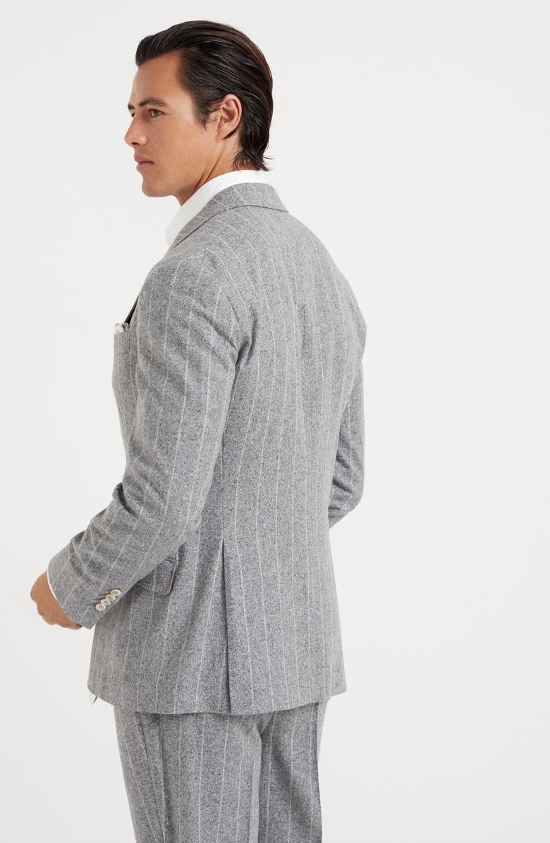 Brunello Cucinelli Flecked silk, wool and cashmere chalk stripe flannel deconstructed Cavallo blazer, Alternate, color, 