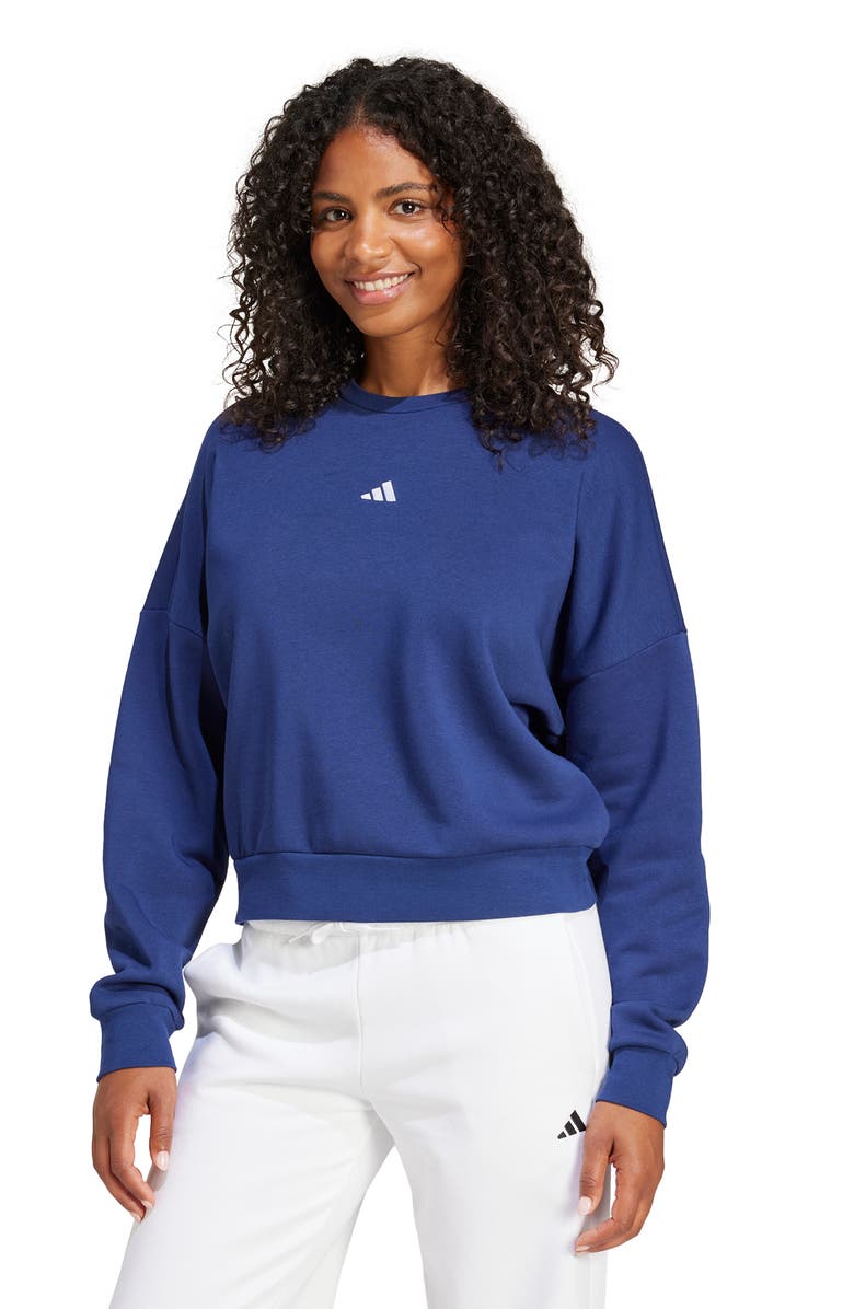 adidas Fleece Sweatshirt, Alternate, color, Dark Blue/ White