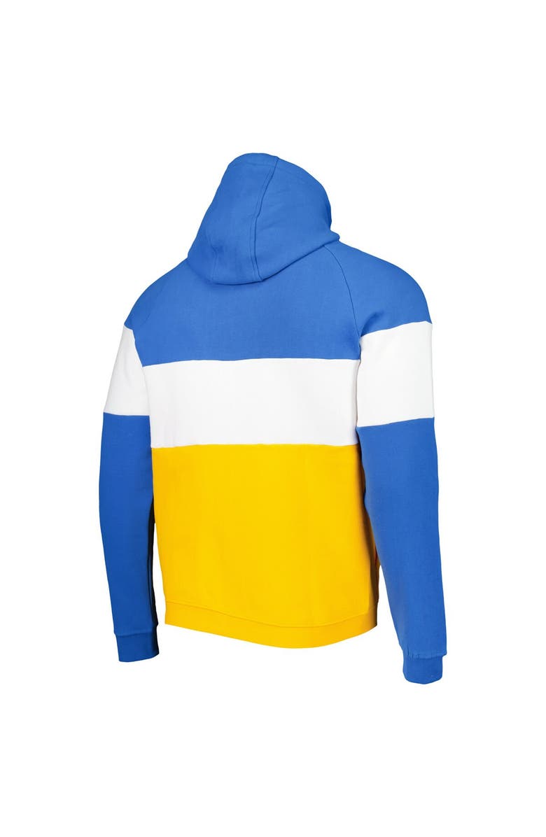 New Era Men's New Era Gold/Powder Blue Los Angeles Chargers Colorblock Throwback Pullover Hoodie, Alternate, color, 
