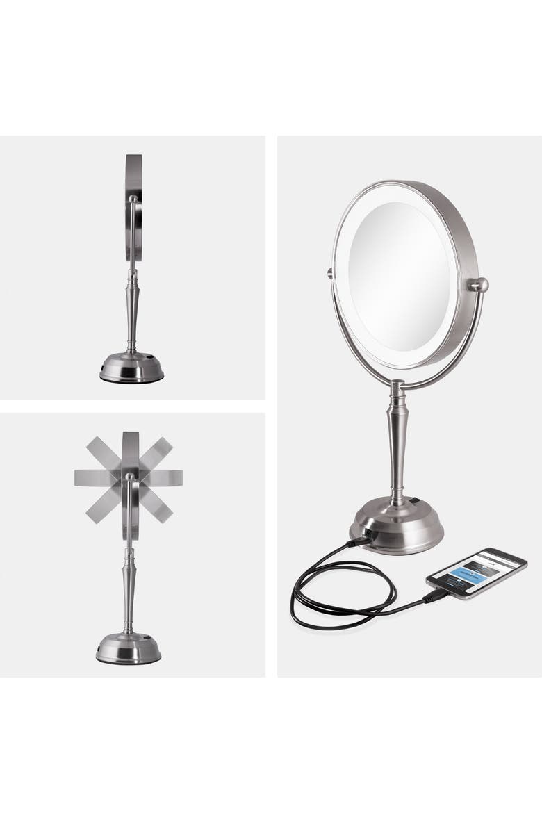 Makeup Mirror with Light and 10X/1X Magnifications and USB Charging Port, Alternate, color, Satin Nickel
