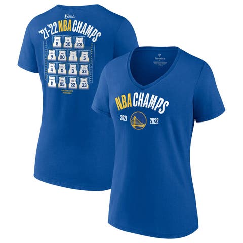 Women's Fanatics Branded Royal Golden State Warriors 2022 NBA Finals Champions Final Buzzer Jersey Roster V-Neck T-Shirt