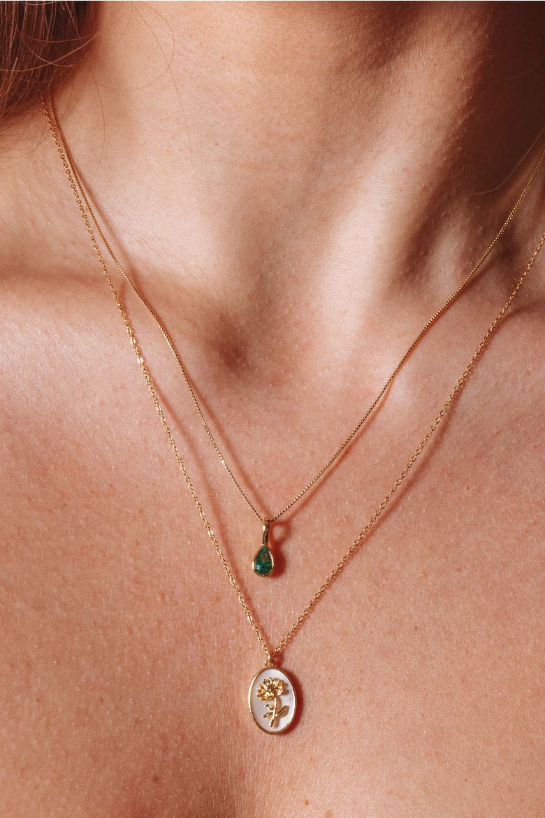 Katrina Birth Flower Pendant Necklace, Alternate, color, GOLD / SEPTEMBER-MORNING GLORY