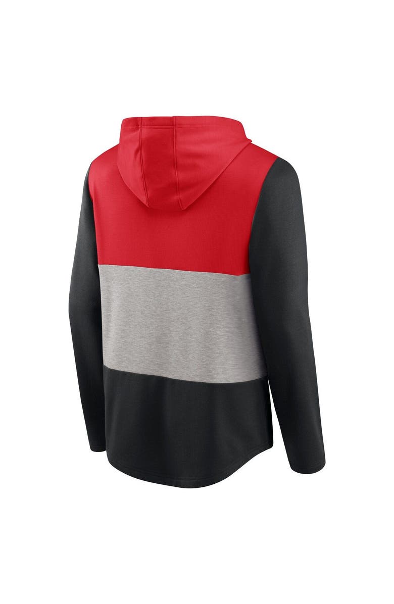 FANATICS Men's Fanatics Branded Red/Black Toronto Raptors Linear Logo Comfy Colorblock Tri-Blend Pullover Hoodie, Alternate, color,