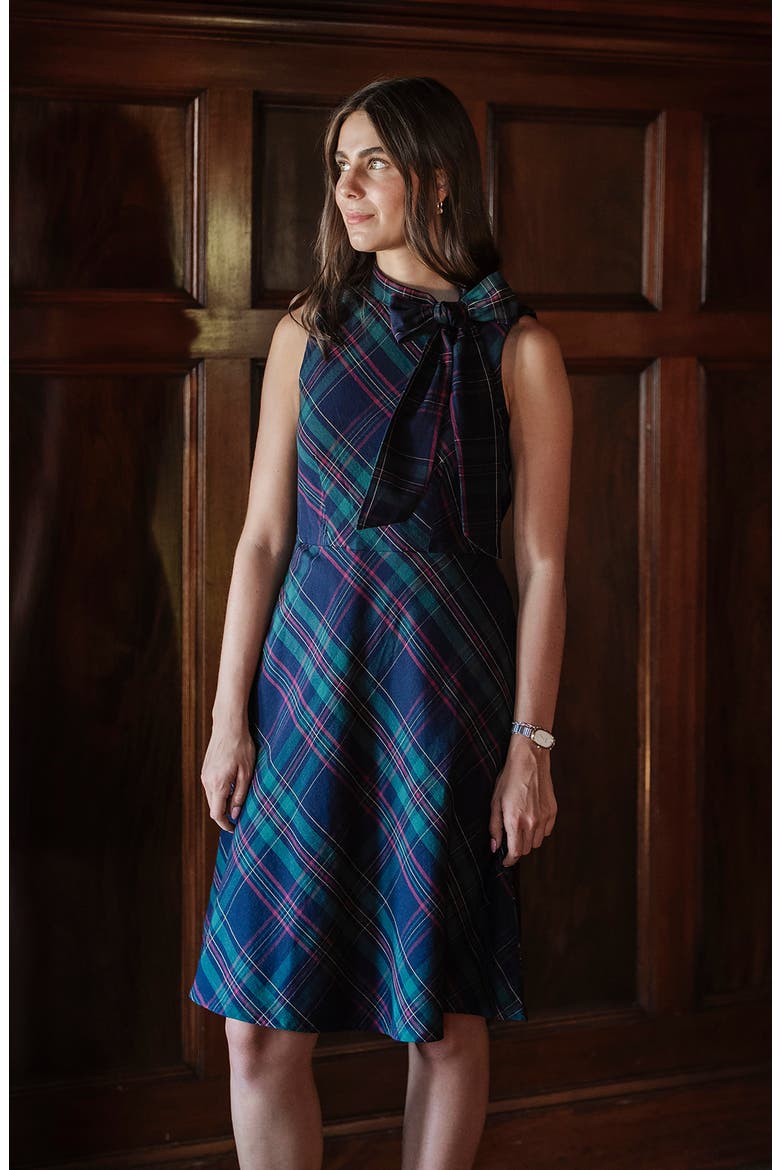 Organic Sleeveless Bow Neck Dress, Alternate, color, Scottish Plaid