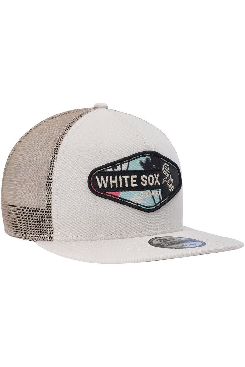 Men's New Era Natural Chicago White Sox Retro Beachin' Patch A-Frame Trucker 9FIFTY Snapback Hat, Alternate, color, Natural