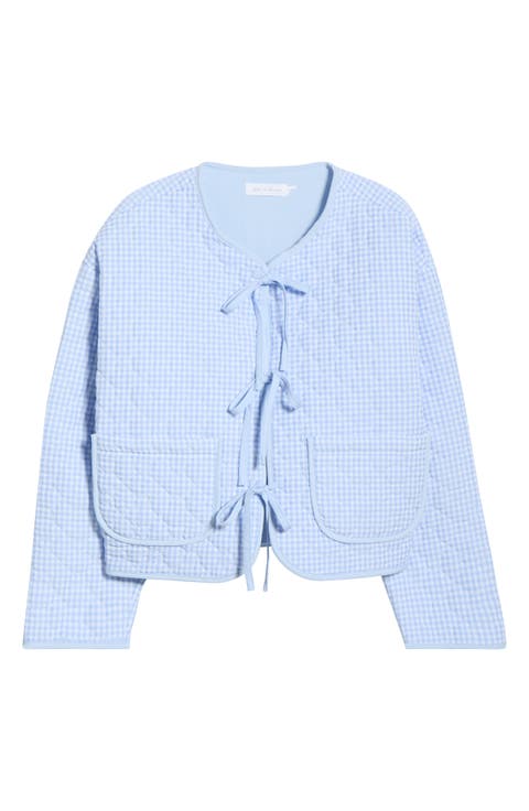 Gingham Tie Front Quilted Jacket