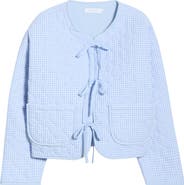 All in Favor Gingham Tie Front Quilted Jacket