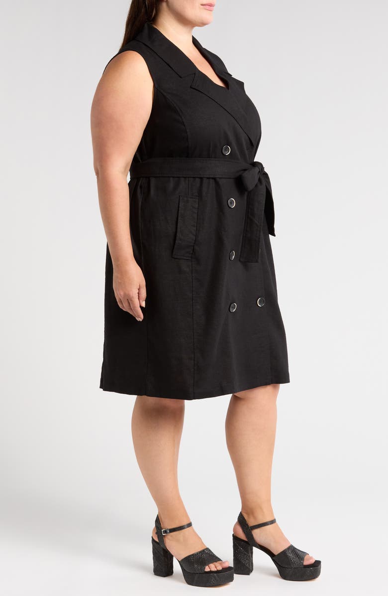 Universal Standard Tie Belt Sleeveless Double Breasted Yarn Dyed Jersey Trench Cocktail Dress, Alternate, color, Black