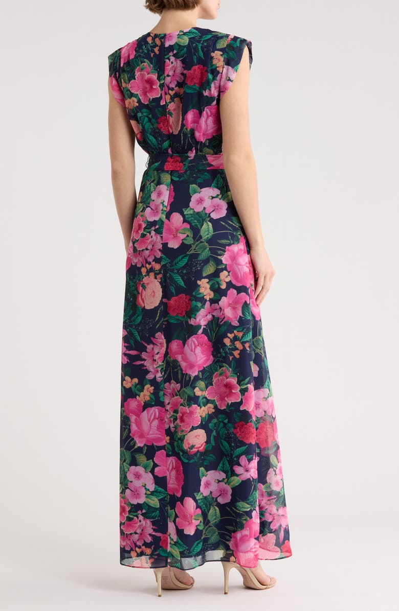 Eliza J Obi Floral Cap Sleeve High-Low Maxi Dress, Alternate, color, Navy Multi