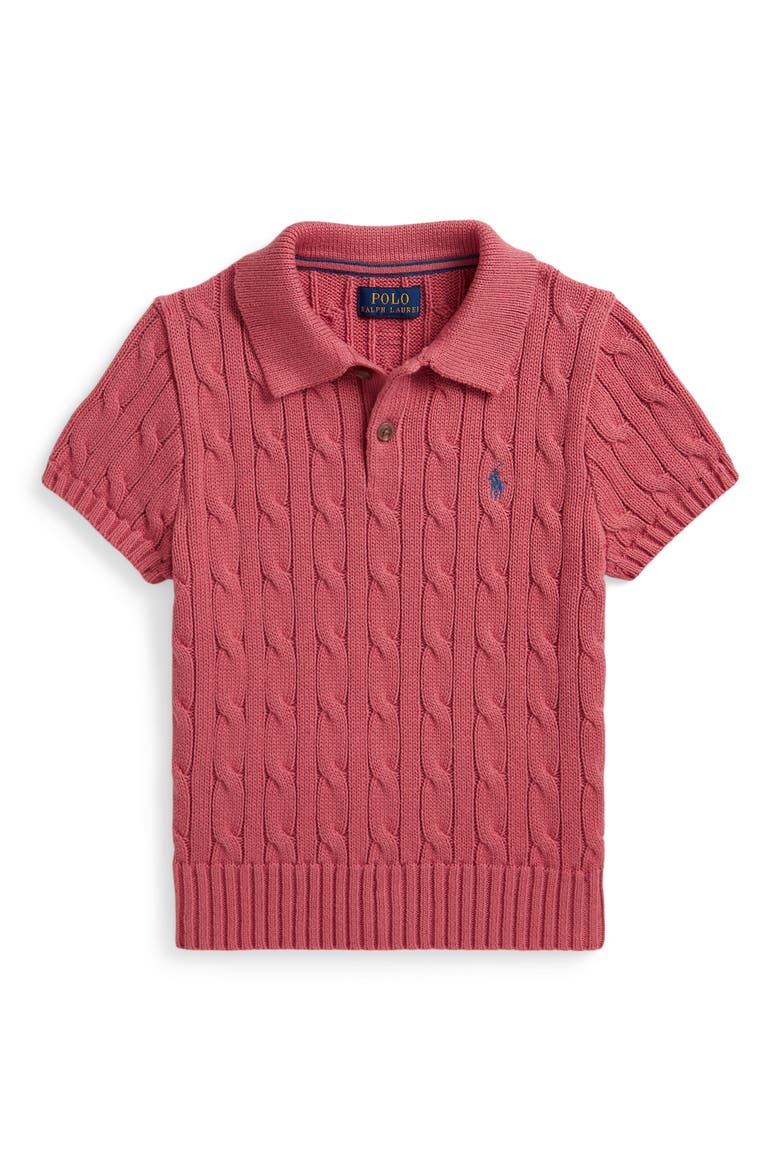 Kids' Cable Short Sleeve Cotton Sweater, Main, color, ADIRONDACK BERRY