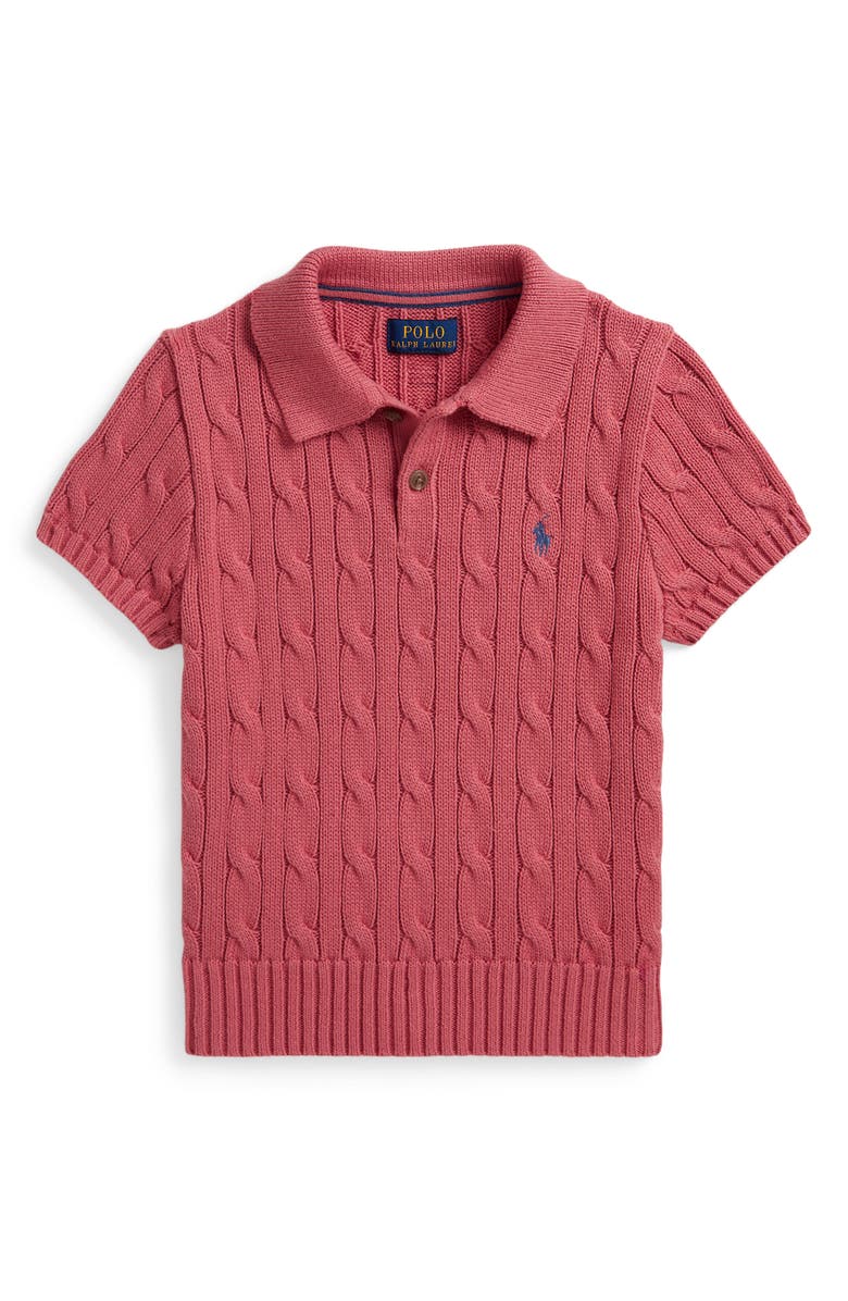Polo Ralph Lauren Kids' Cable Short Sleeve Cotton Sweater, Main, color, Adirondack Berry