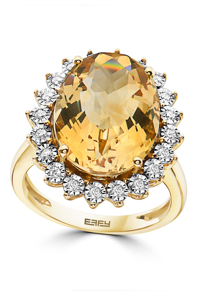 14K Yellow Gold Diamond & Citrine Sunburst Ring, Main, color, 14K Gold