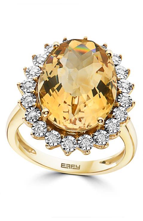 14K Yellow Gold Diamond & Citrine Sunburst Ring