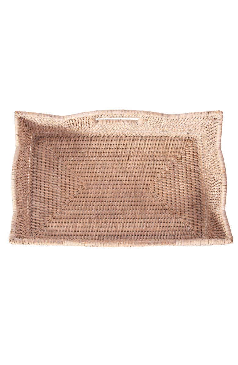 Artifacts Trading Company<sup>™</sup> Artifacts Rattan Rectangular Scalloped Shelf Basket, Alternate, color, White Wash