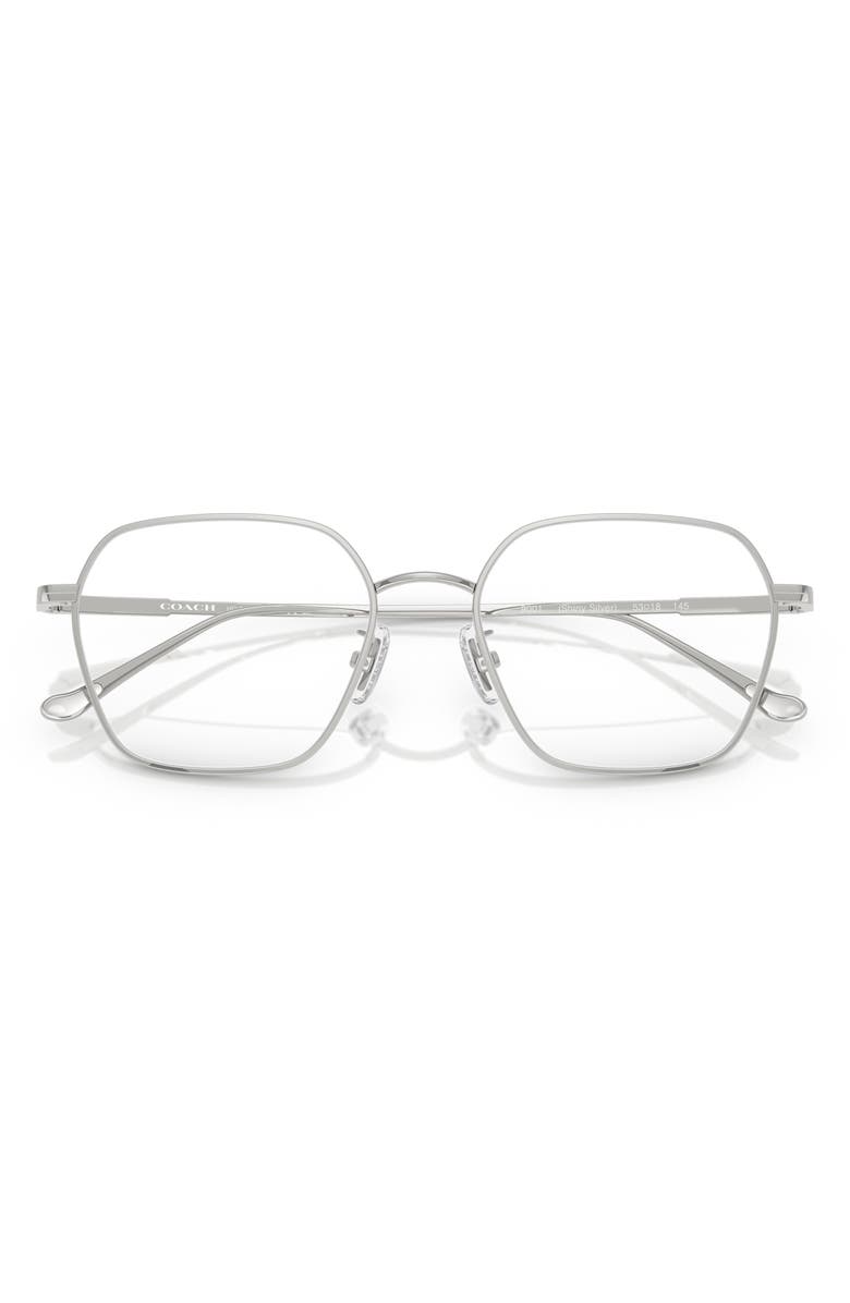 COACH 53mm Irregular Optical Glasses, Alternate, color, Shiny Silver / Demo Lens