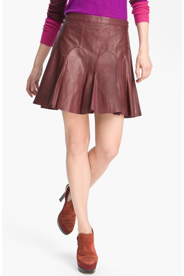 Fluted Leather Skirt, Main, color, BORDEAUX