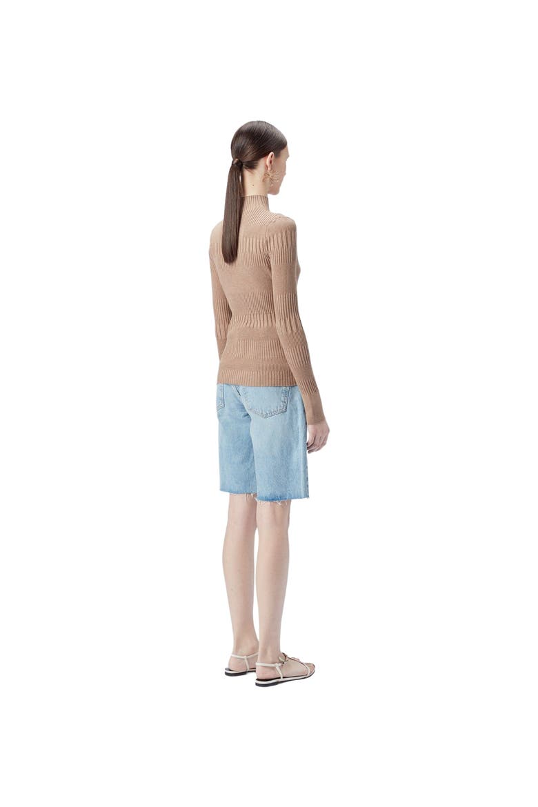 High-neck Ribbed Cotton Silk Cashmere Blend Sweater, Alternate, color, timber wolf
