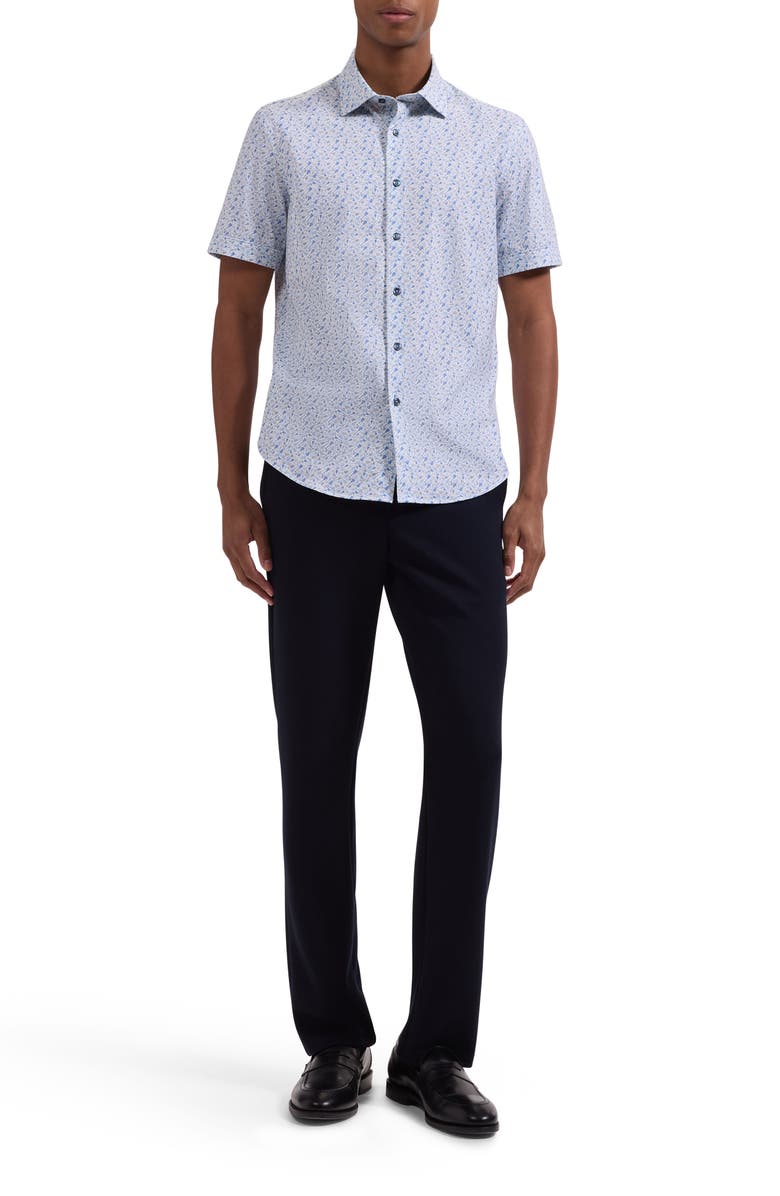 Bugatchi Miles OoohCotton<sup>®</sup> Guitar Print Short Sleeve Button-Up Shirt, Alternate, color, Peacock