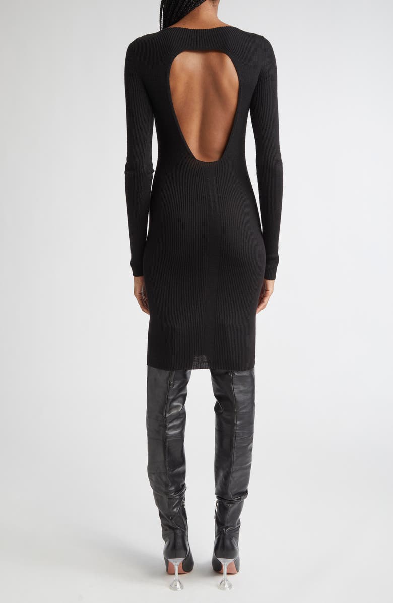 Rick Owens Long Sleeve Rib Virgin Wool Sweater Dress, Alternate, color, Black