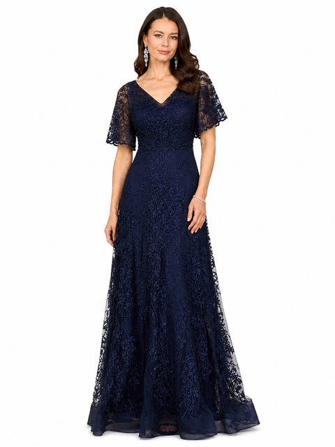 Elegant Cape Sleeve A-line Gown