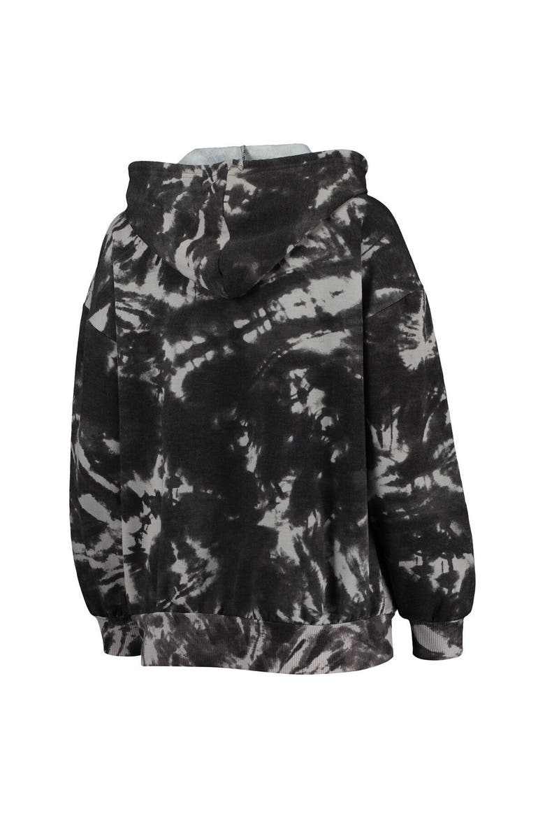 Women's Majestic Threads Black Chicago Bulls Burble Tie-Dye Tri-Blend Pullover Hoodie, Alternate, color, Black