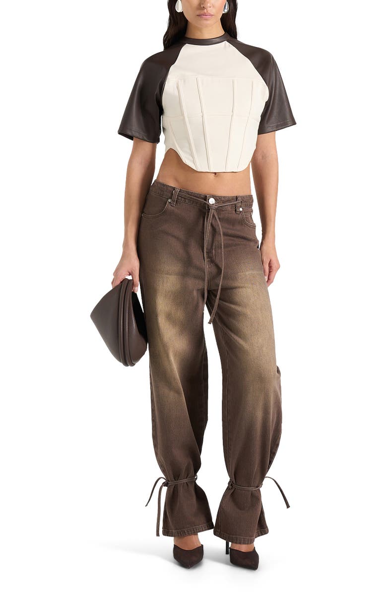 Manière De Voir Faye Relaxed Wide Leg Jeans With Tie Waist, Alternate, color, Brown