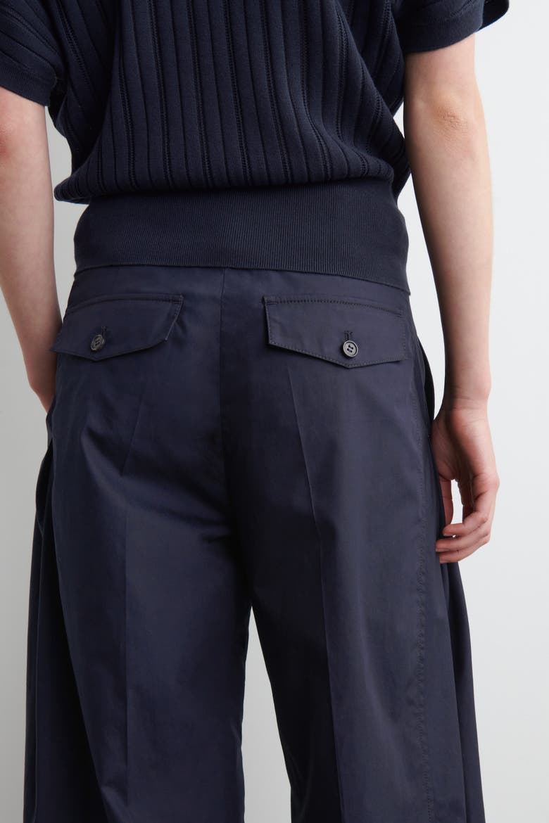 Pleated Cotton Barrel-Leg Trousers, Alternate, color, NAVY