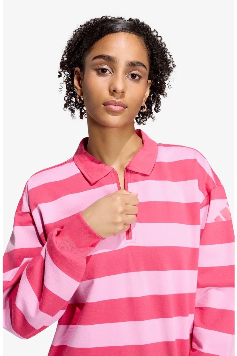 Striped Quarter Zip Cotton Polo, Alternate, color, POWER PINK/ST TROPIC BLOOM
