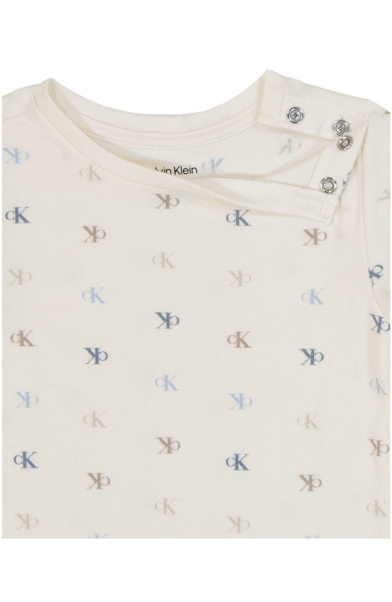 Calvin Klein Logo Long Sleeve Bodysuit & Corduroy Overalls Set, Alternate, color, Brown/ Cream Multi