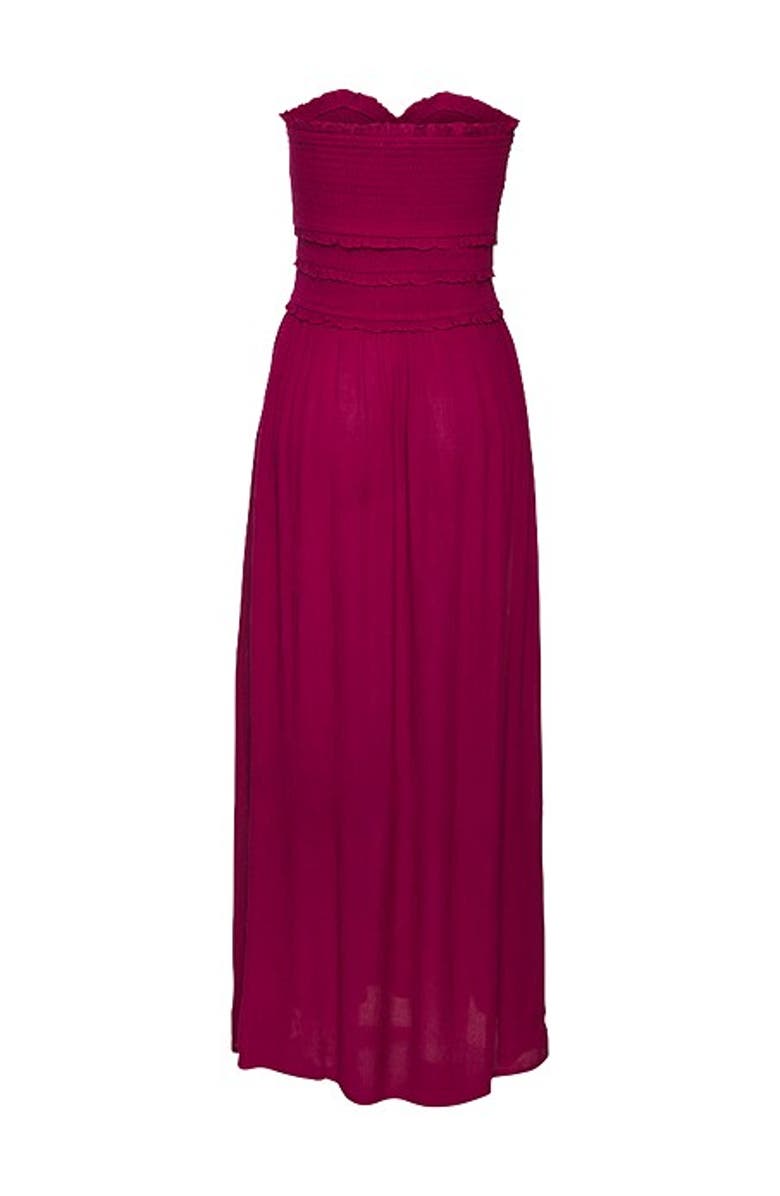 LASCANA Women's Strapless Ruffle Detail Maxi Dress, Alternate, color, Wine