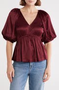 Madewell Shirred Puff Sleeve Satin Top