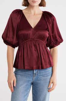 Madewell Shirred Puff Sleeve Satin Top