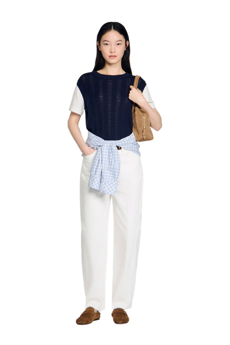 Pointelle knit sweater, Alternate, color, Navy blue