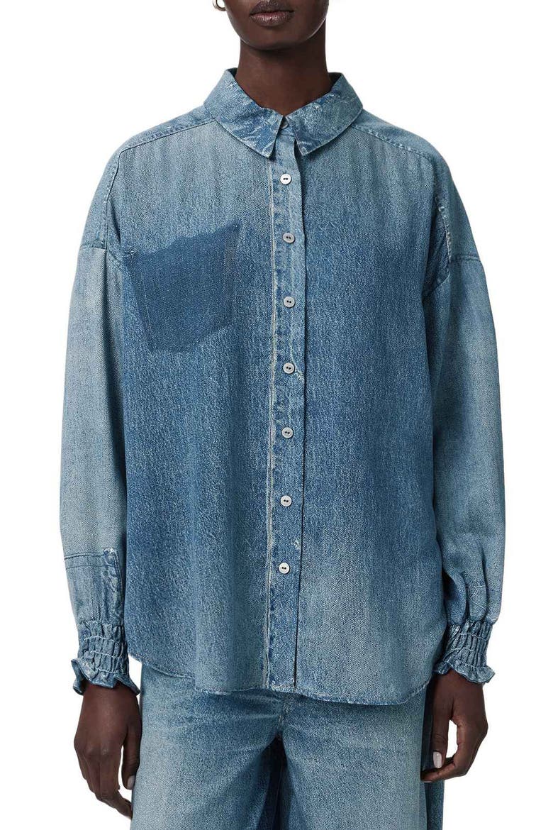 Charli Button-Up Denim Shirt, Main, color, ILLUSION INDIGO