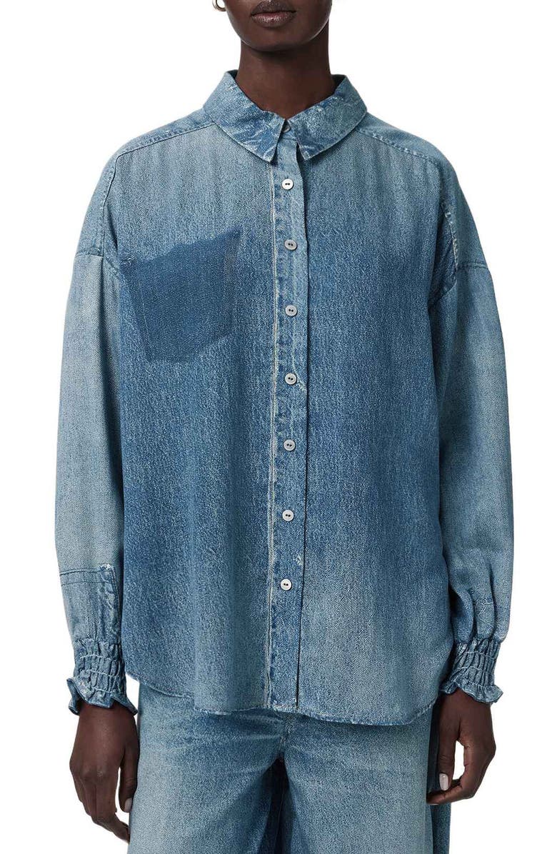 AllSaints Charli Button-Up Denim Shirt, Main, color, Illusion Indigo