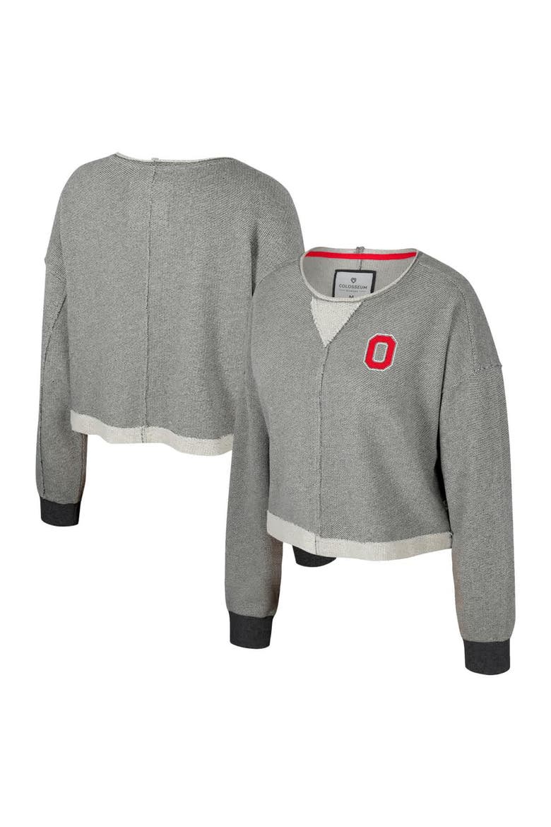 Women's Colosseum Charcoal Ohio State Buckeyes Magnum Scoop Neck Cropped Pullover Sweatshirt, Alternate, color, Charcoal