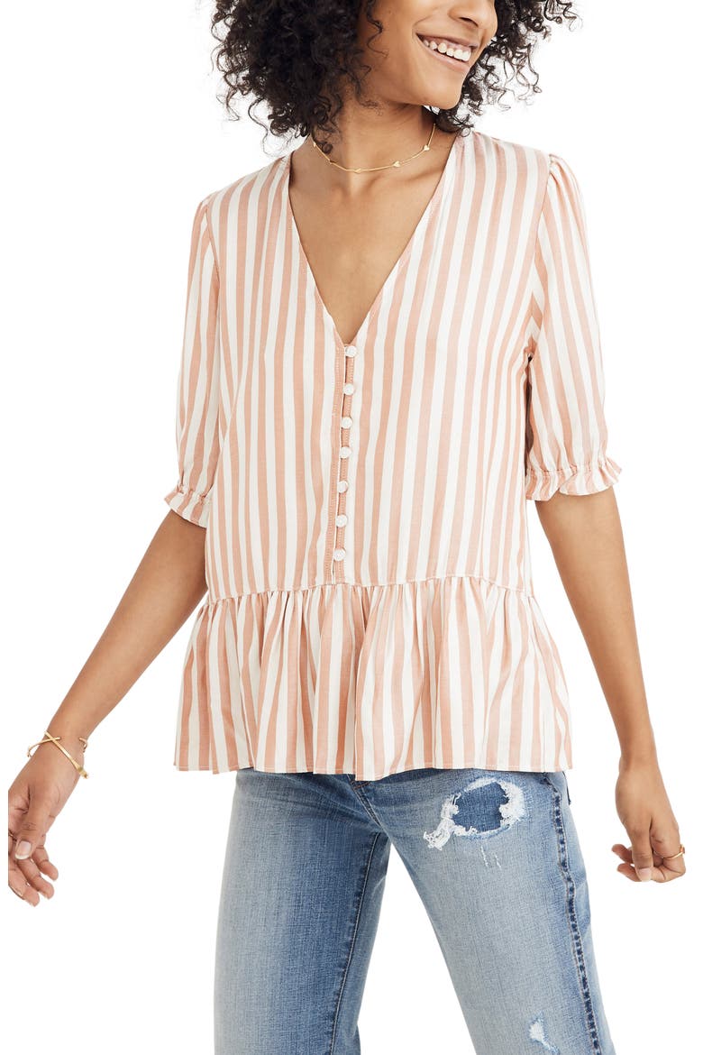 Courtyard Ruffle Hem Top, Main, color, STRIPE