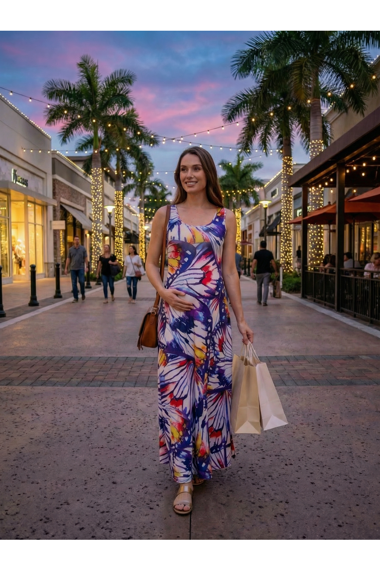 Maternity Butterfly Scoop Neck Sleeveless A-Line Maxi Dress, Alternate, color, Purple Multi