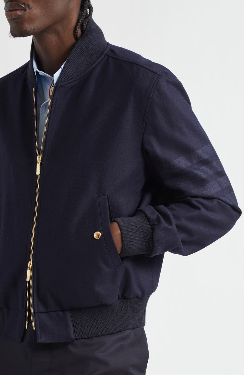 Thom Browne 4-Bar Wool & Cashmere Bomber Jacket, Alternate, color, Navy
