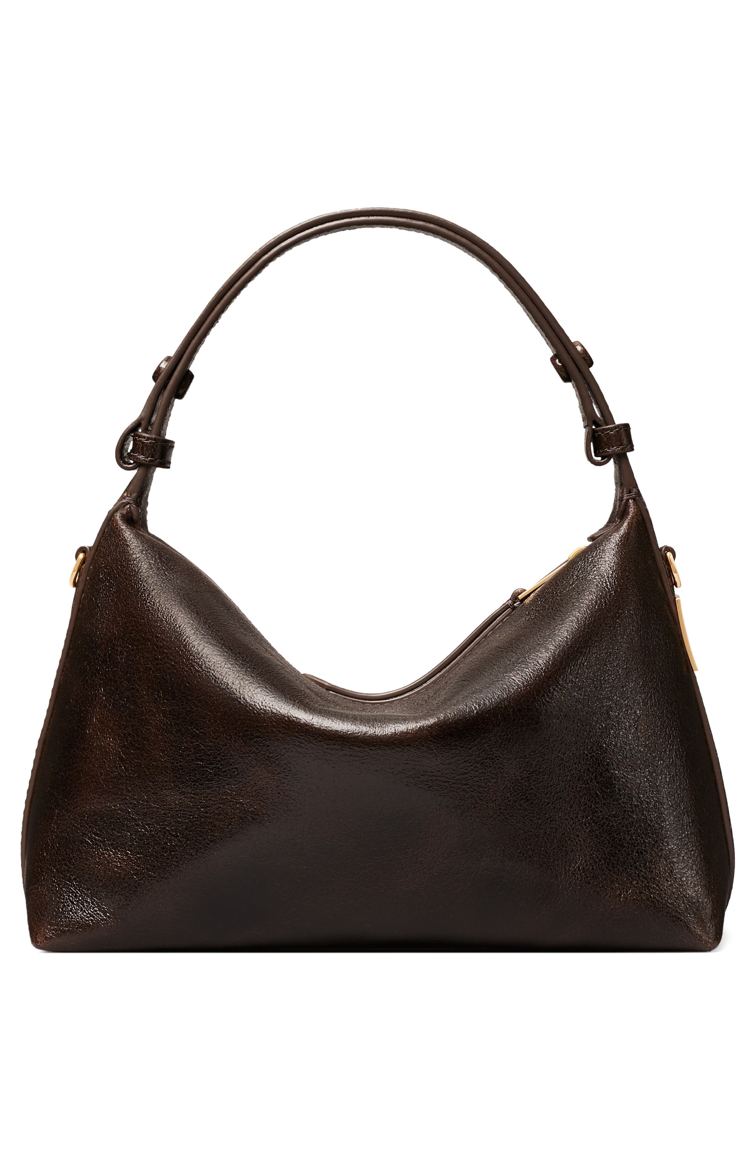 Mellow Distressed Leather Shoulder Bag, Alternate, color, DARK BROWN