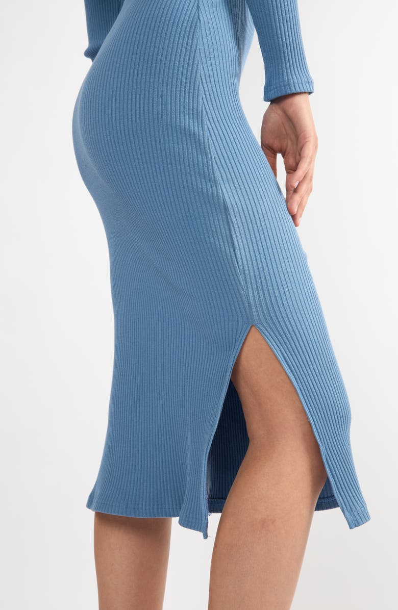 Viens Avec Moi She's The Boss Long Sleeve Cotton Blend Rib Sweater Dress, Alternate, color, Blue