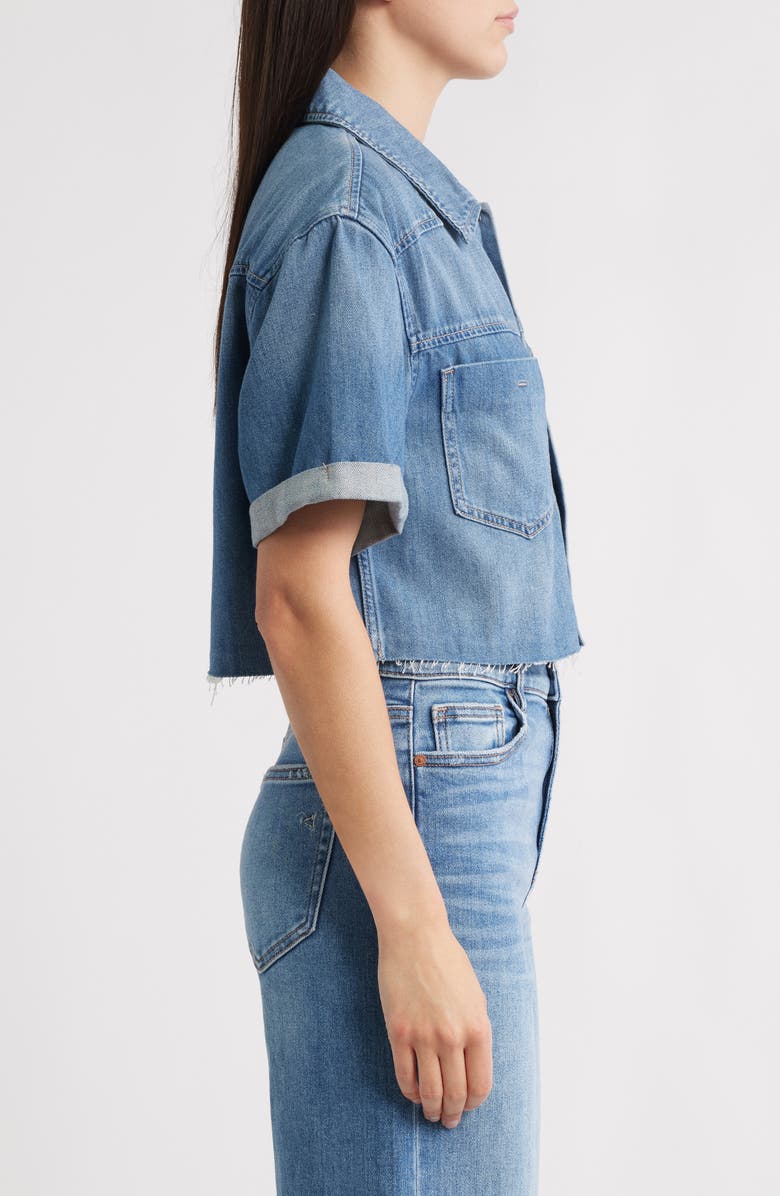 HIDDEN JEANS Crop Denim Shirt, Alternate, color, Medium Wash