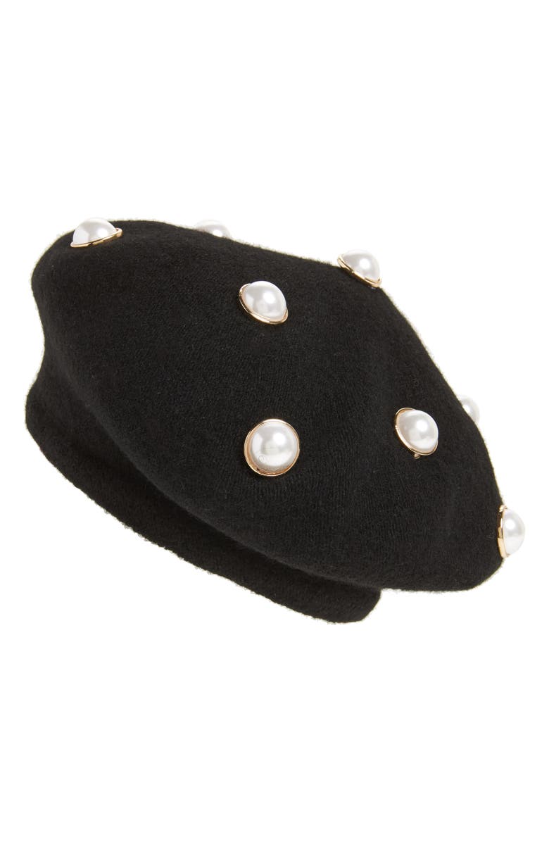 Berry Imitation Pearl Embellished Beret, Main, color, 